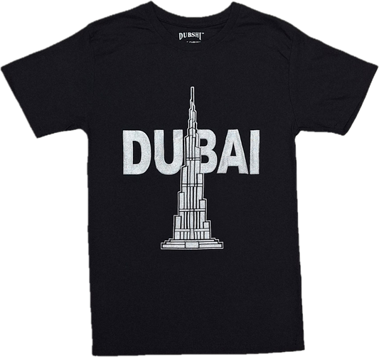 Dubai T-Shirt Black Silver Burj Khalifah