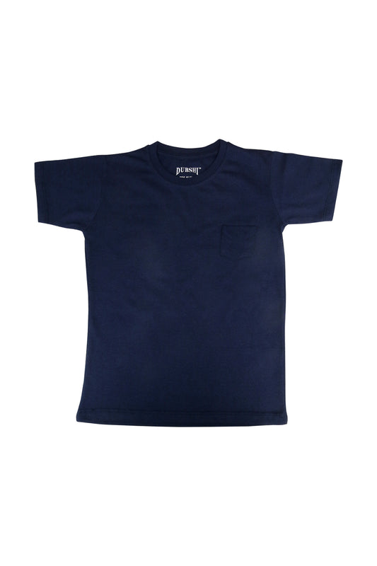 Kids Navy Blue Round Neck with Pocket