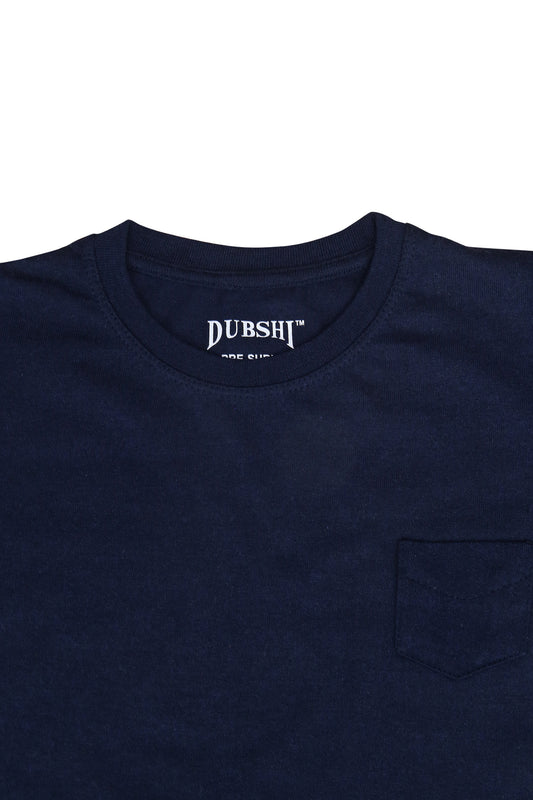 Kids Navy Blue Round Neck with Pocket