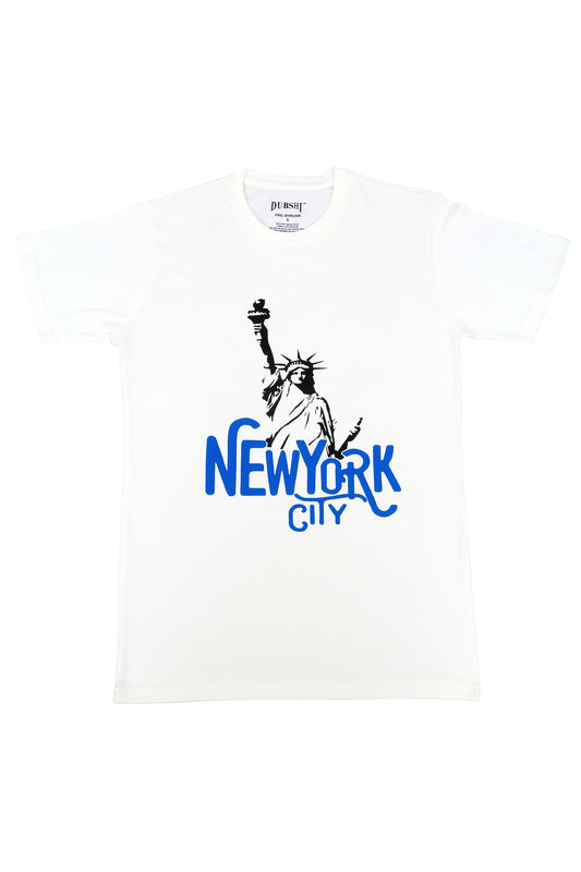 Unisex Casual T-Shirt White Blue (USA-22)