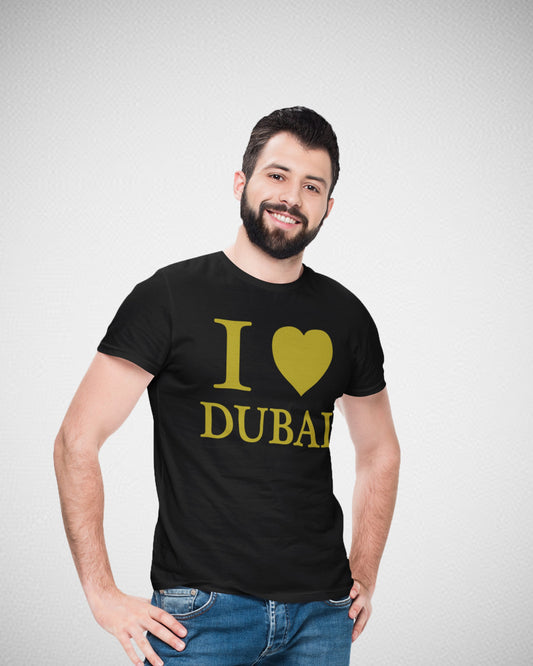 I Love Dubai Men T-Shirt With Gold Print