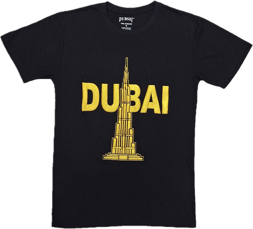 Dubai T-Shirt Black Gold Burj Khalifah