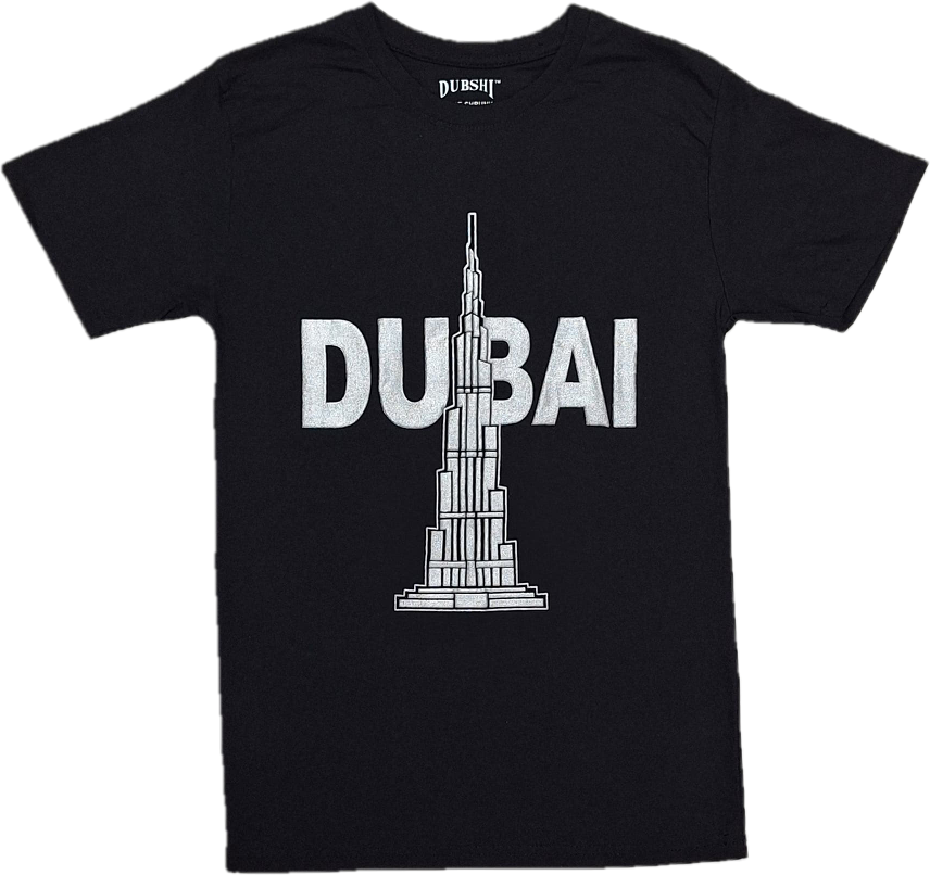 Dubai T-Shirt Black Silver Burj Khalifah